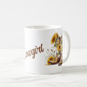 カラフル女性のカーボーイブーツとヒマワリ コーヒーマグカップ (正面右)