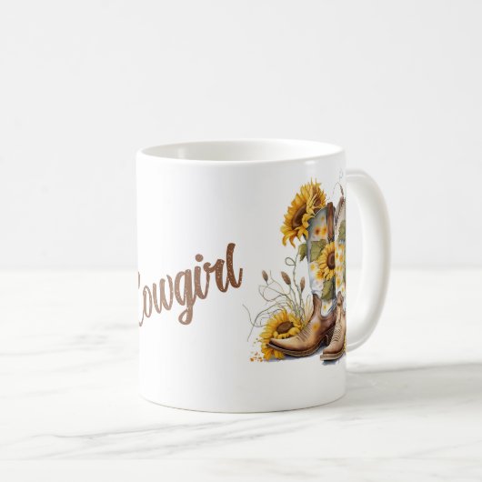 カラフル女性のカーボーイブーツとヒマワリ コーヒーマグカップ (正面右)