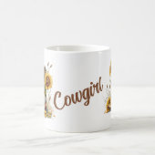 カラフル女性のカーボーイブーツとヒマワリ コーヒーマグカップ (中央)