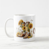 カラフル女性のカーボーイブーツとヒマワリ コーヒーマグカップ (左)