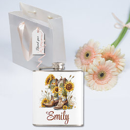 カラフル女性のカーボーイブーツとヒマワリ フラスク