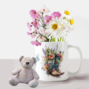 カラフル女性のカーボーイブーツと花 コーヒーマグカップ