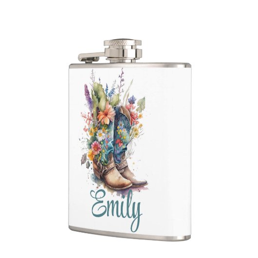 カラフル女性のカーボーイブーツと花 フラスク (左)