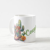 カラフル女性のカーボーイブーツ花とサボテン コーヒーマグカップ (正面左)