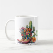 カラフル女性のカーボーイブーツ花とサボテン コーヒーマグカップ (左)