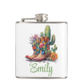 カラフル女性のカーボーイブーツ花とサボテン フラスク (正面)