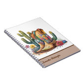 カラフル女性のカーボーイブーツ（花とサボテン） ノートブック (右側)