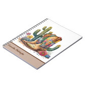 カラフル女性のカーボーイブーツ（花とサボテン） ノートブック (左側)