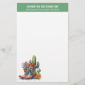 カラフル女性のカーボーイブーツ（花とサボテン） 便箋 (正面)