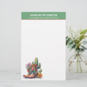 カラフル女性のカーボーイブーツ（花とサボテン） 便箋 (スタンド正面)