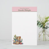 カラフル女性のカーボーイブーツ(花とサボテン) 便箋 (スタンド正面)