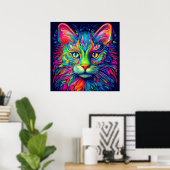 カラフル威厳のある芸術的猫 ポスター (ホームオフィス)