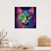 カラフル威厳のある芸術的猫 ポスター (キッチン)