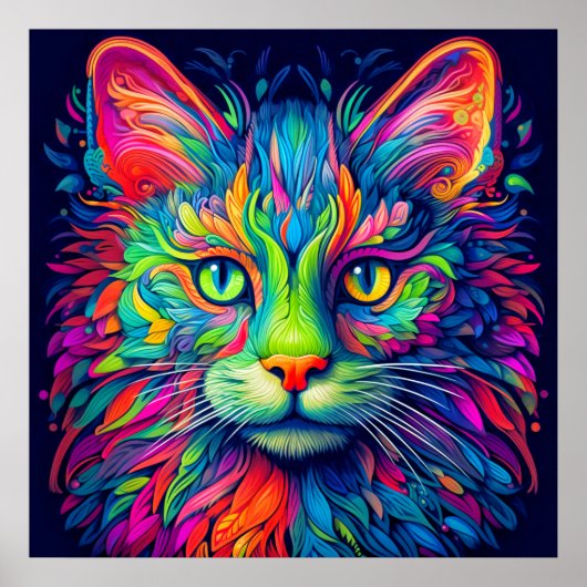 カラフル威厳のある芸術的猫 ポスター (正面)