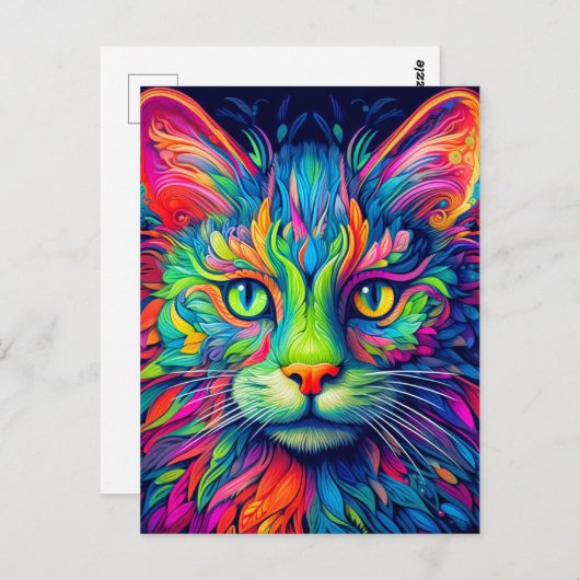 カラフル威厳のある芸術的猫 ポストカード (正面/裏面)