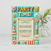 カラフル子供の誕生日パーティの招待状 招待状 (スタンド正面)