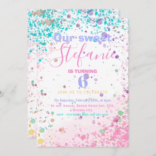 カラフル子供の誕生日パーティの招待状 案内状 (正面/裏面)