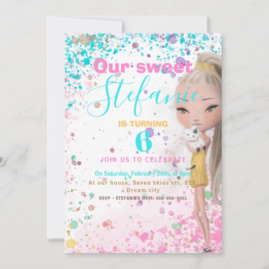 カラフル子供の誕生日パーティの招待状 案内状 (正面)