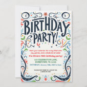 カラフル子供の誕生日パーティー 招待状 (正面)