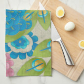 カラフル孔雀と花 キッチンタオル (四つ折り)