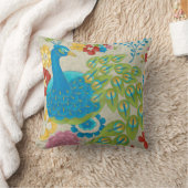 カラフル孔雀と花 クッション (ブランケット)