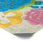 カラフル孔雀と花 ポスター (角)