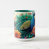 カラフル孔雀と花 マグカップ (中央)