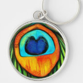 カラフル孔雀の火の絵画鳥 キーホルダー (正面)