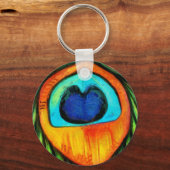 カラフル孔雀の火の絵画鳥 キーホルダー (正面)