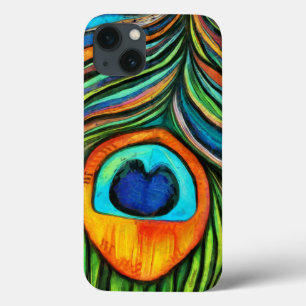 カラフル孔雀の火の絵画鳥 iPhone 13ケース
