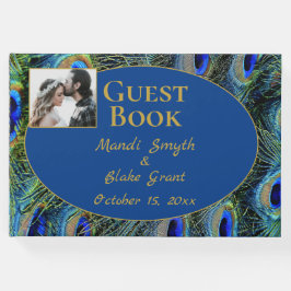 カラフル孔雀の羽金ゴールド結婚フォント ゲストブック