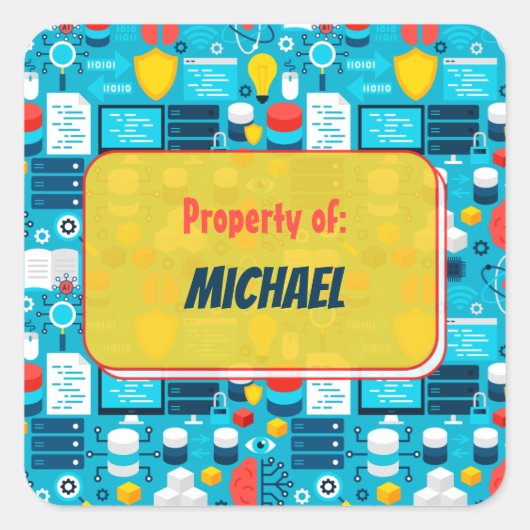 カラフル学歴パタパーソナライズされたーン スクエアシール (正面)