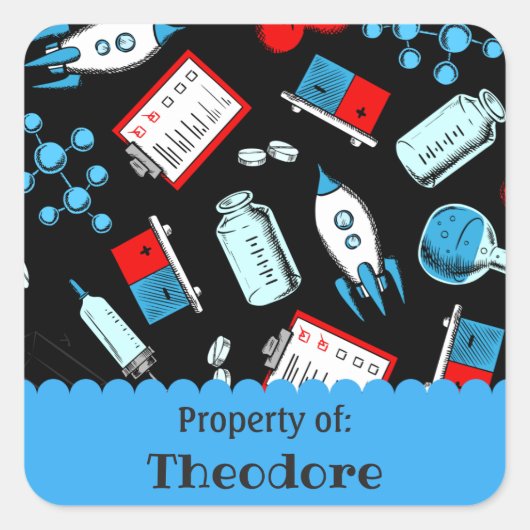 カラフル学術パタパーソナライズされたーン スクエアシール (正面)