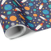 カラフル宇宙アドベンチャーキッズパターン – ロケット弾， P ラッピングペーパー (ロールコーナー)