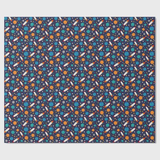 カラフル宇宙アドベンチャーキッズパターン – ロケット弾， P ラッピングペーパー (フラット)