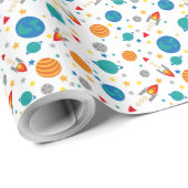 カラフル宇宙アドベンチャーキッズパターン – ロケット弾， P ラッピングペーパー (ロールコーナー)