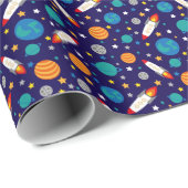 カラフル宇宙アドベンチャーキッズパターン – ロケット弾， P ラッピングペーパー (ロールコーナー)