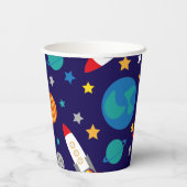 カラフル宇宙アドベンチャーキッズパターン – ロケット弾， P 紙コップ (裏面)