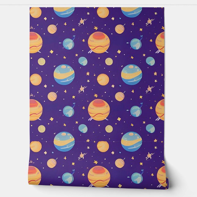 カラフル宇宙パターン（惑星、星） 壁紙 (ほどく)