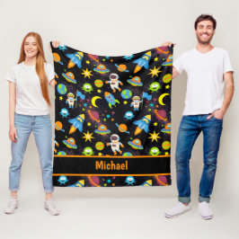 カラフル宇宙ブラック フリースブランケット