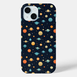 カラフル宇宙惑星パターン iPhone 15ケース