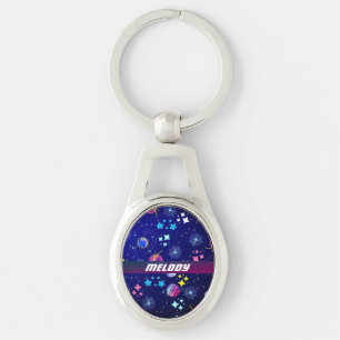 カラフル宇宙惑星銀河系星パターン キーホルダー