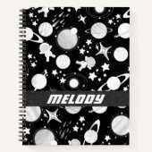 カラフル宇宙惑星銀河系星パターン ノートブック (正面)