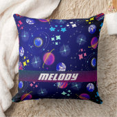 カラフル宇宙惑星銀河系星ブルー クッション (ブランケット)