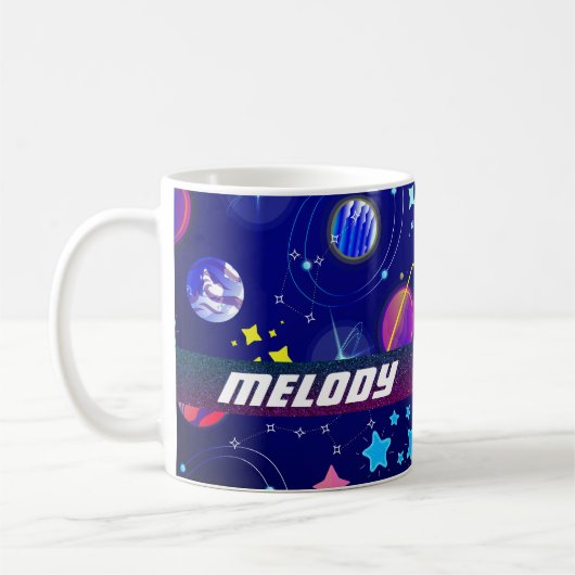 カラフル宇宙惑星銀河系星ブルー コーヒーマグカップ (左)