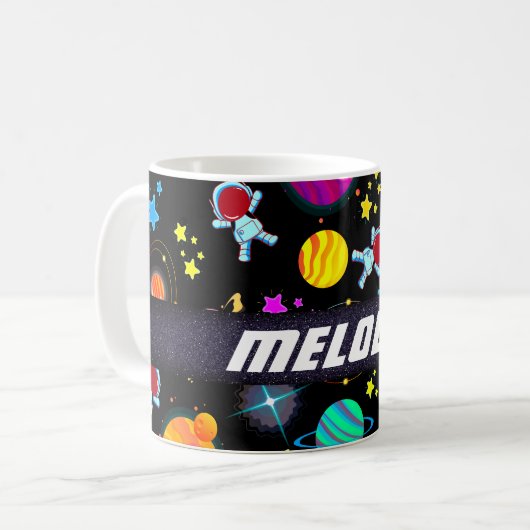 カラフル宇宙惑星銀河系星模様 コーヒーマグカップ (正面左)