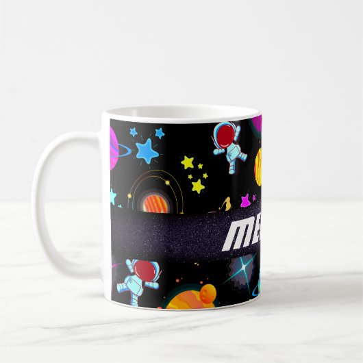 カラフル宇宙惑星銀河系星模様 コーヒーマグカップ (左)