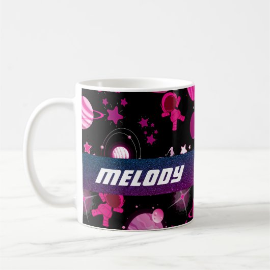 カラフル宇宙惑星銀河系星模様 コーヒーマグカップ (左)