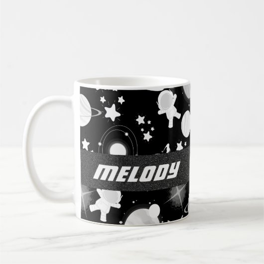 カラフル宇宙惑星銀河系星模様 コーヒーマグカップ (左)