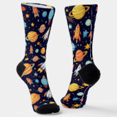 カラフル宇宙探索パターン ソックス (傾斜あり)